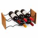 Creative Home Acacia Wood and Black Iron Wire Wine Bottle Rack Stand, Countertop Wine Storage Holder, Horizontal Bottle Organizer for Kitchen, Dining Room or Bar, Holds 9 Bottles