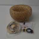 Bamboo Plug in Pendant Light with 14ft Handmade Woven Light Cord, Dimmable Switch, Boho Basket Hanging Lamp for Bedroom Kitchen Island Decor Farmhouse Living Room