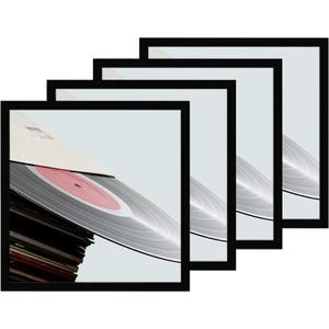 eletecpro 12.5x12.5 Vinyl Record Frame, Matte Black Album Picture Frame Fits 12x12 LP and Cover, Sturdy Lightweight Wall Art Display for Home and Music Studio Gallery Decor, Easy Wall Mount, 4 Pack