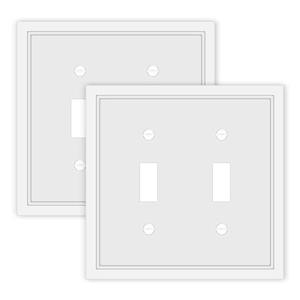Double Toggle Light Switch Cover Plate White Classic Decorative Light Switch Plates Cover 2 Gang Wall Plate Switch Cover, 2 Pack