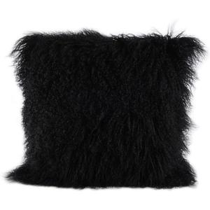 100% Real Mongolian Lamb Fur Cushion Cover/Pillowcase (20x20inch, Black)