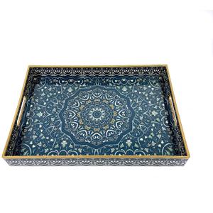Large Plastic Serving Tray with Handles,Square Modern Large ServingTray,Coffee Table Tray for Ottoman, Living Room and Home Decorative Tray,16"X12"