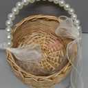 Rustic Flower Girl Basket, Canastas Para Flores, Wicker Rattan Wedding Flower Girl Baskets with Pearl Handle and Ribbon Bow for Outdoor Picnic Home Wedding Decoration (Diameter 16.5cm) (1pc)