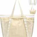 F-color Waterproof Beach Bags for Women - Machine Washable Travel Tote Bag with Zipper Cruise Swim Vacation Essentials (X-Large, Ivory, Xl)
