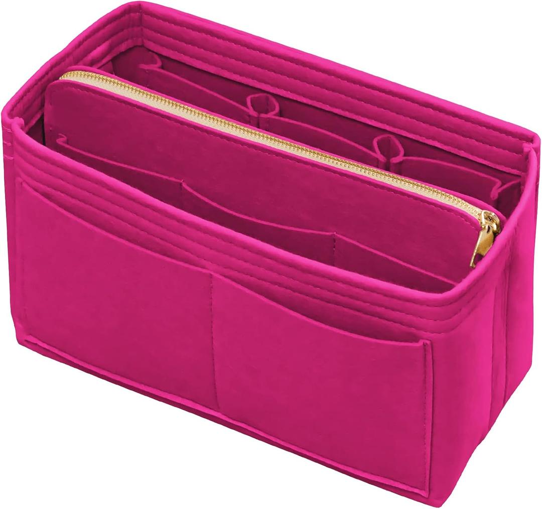 Purse Organizer Insert with Zipper Felt Bag Organizer for Tote Purse Bag Rose Large