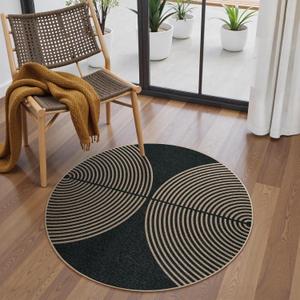 Lahome Enfys Modern Rainbow Round Washable Rug, 3ft Circular Indoor Outdoor Entryway Patio Rug, Farmhouse Non Slip Non Shedding Small Round Carpet for Bedroom Porch Living Room Decor (Dark Grey/Charcoal Black)