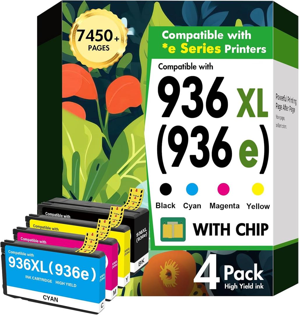 936XL 936 9125e Ink Cartridges Combo Pack: Replacement for HP 936e 936 Ink Cartridges for HP Printers OfficeJet Pro 9125e 9120e 9730e 9130 9135e 9122e 9128e 9110b 9120b 9130b 9130e
