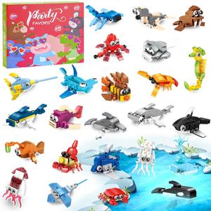 24-Piece Valentine's Day Gift Set, Ocean Life Building Blocks, Suitable for Boys and Girls - Valentine's Day Party Gifts, Classroom Exchange Gifts, School Reward Items