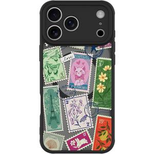 BITOBE Magnetic Case for iPhone 17 Pro Max [Compatible with MagSafe] Cute Stamp Pattern Case for Women Girls Soft TPU Bumper Translucent Black Slim Protective Cover