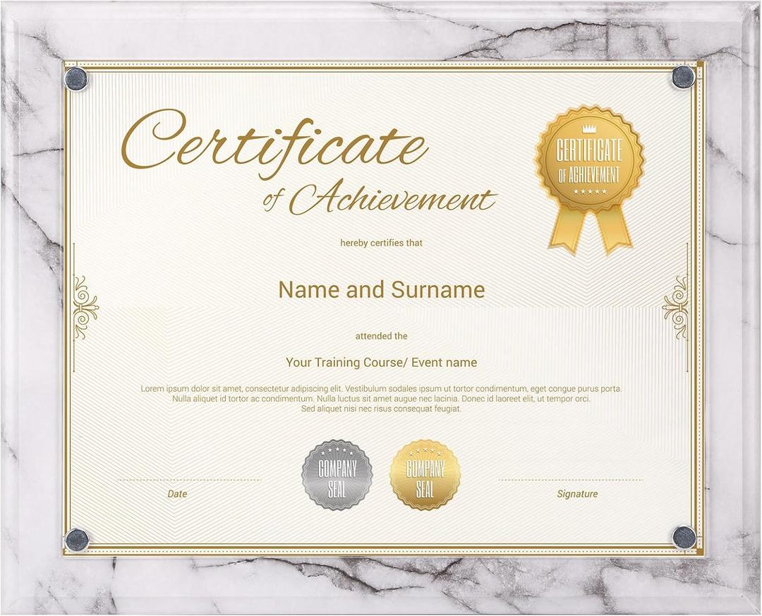 PETAFLOP Wooden Picture Frames 8.5 x 11 Marble Color Design, Certificate Award Document Plaque Wall Mounted Display, Single