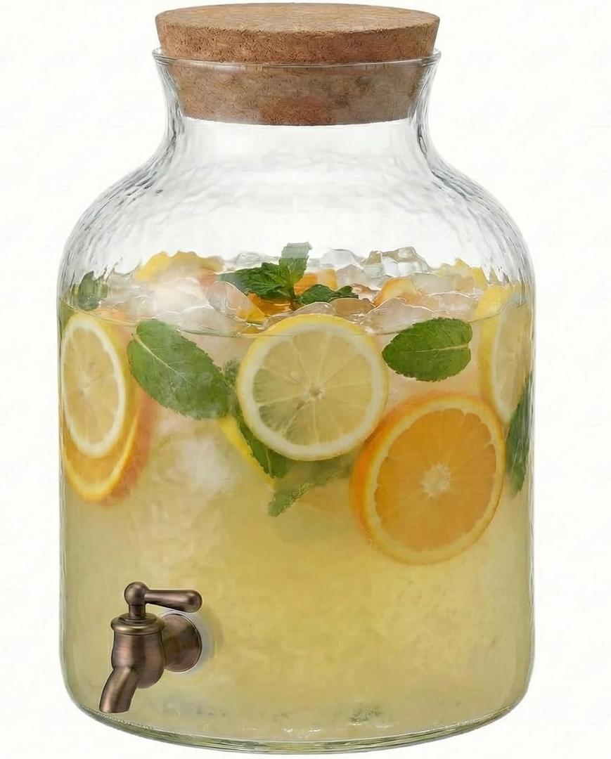 Style Setter Beverage Dispenser Cold Drink Dispenser w/ 2.7 Gallon Capacity Glass Jug, Cork Lid & Leak-Proof Acrylic Spigot, Great for Parties, Weddings & More