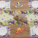 2 x XCHI Mask Cat Iris Fleur De Lis Flowers Mardi Gras Table Runner Carnival Table Decoration for Masquerade Party Home Kitchen Dining Holiday Decor 13x60 Inch