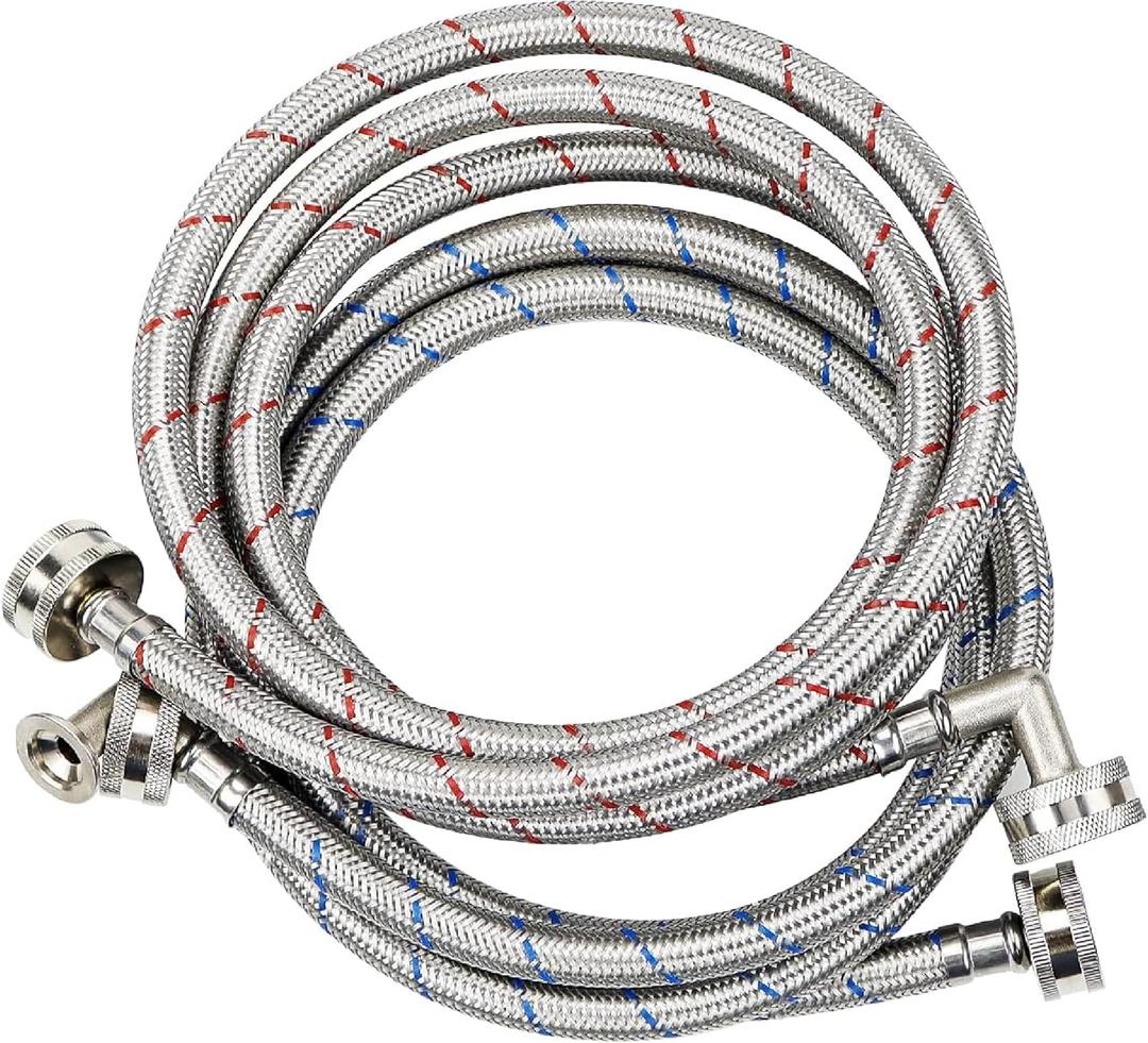 2 x Kabel-Elektro 4 Ft. washing machine hoses Set (Straight / 90 deg.). Wide internal Diameter, 3/4 inches connector compatible NPT faucets and washing ports, Stainless Steel, PVC