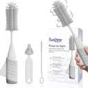 Baby Bottle Brush Set, Innovative Efficient Press-to-Spin Brush Cleaner - Includes Silicone Bottle Brush, Nipple Brush, Straw Cleaner - Spinning Generates Rich Foam for Deep Cleaning, Gray