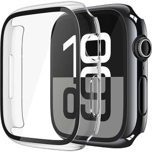 Misxi 2 Pack Tempered Glass Case Compatible for Apple Watch Series 11 (2025) Series 10 46mm, Hard PC Screen Protector Overall Protection ScratchResistant Cover for iWatch, 1 Silver + 1 Transparent