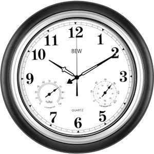 Outdoor Clocks Waterproof, 18 in Large Outdoor Clock for Patio w/Thermometer Hygrometer, Silent Battery Operated Decorative Vintage Wall Clock for Living Room/Bathroom/Pool, Black Silver