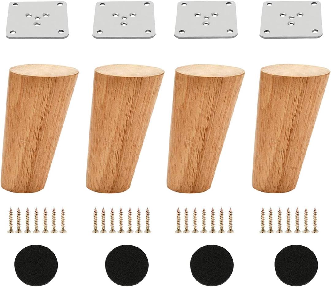 Wood 4 Inch Tapered Furniture Legs Set of 4 Round Solid Mid Century Couch Feet Replacement Legs for Sofa Dresser Cabinet Bed Ottoman Home DIY