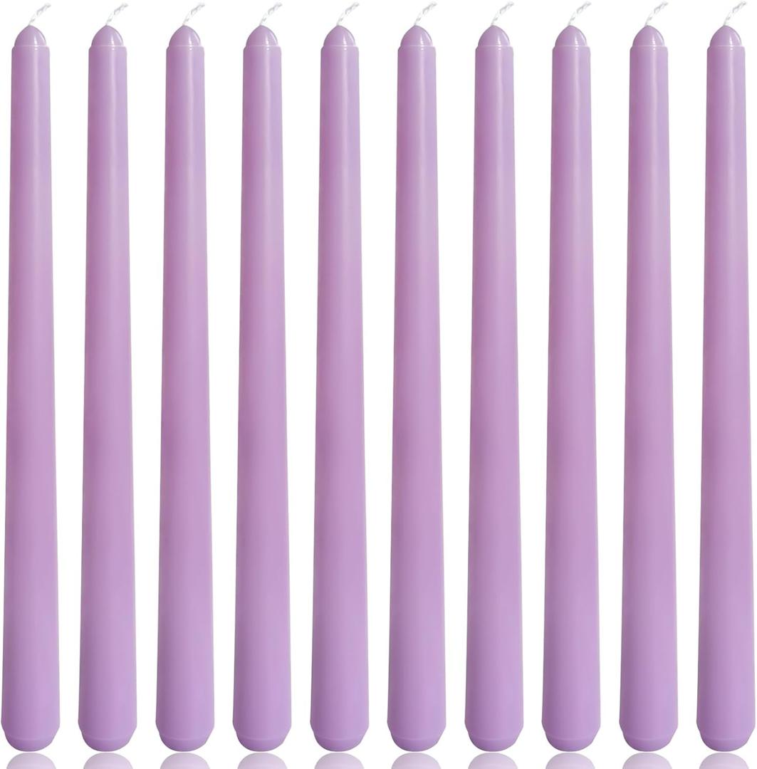 10 Inch Lavender Taper Candles, 10 Pack Unscented Candlesticks for Dinner Wedding Christmas Seasonal Celebration and Home Decoration