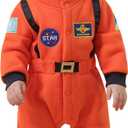 LXKIKMM Baby Toddler Boy Astronaut Costume Space Suit Cosplay Party Jumpsuit Halloween Rompers (12-18 Months, Orange)