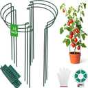 Unves 6 Pack Peony Cage, 13" W x 32" H Half Round Ring Metal Plant Support Stakes, Heavy Duty Peony Cages and Supports for Indoor Outdoor Plants, Vegetables and Flowers with Clips, Ties and Gloves