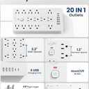 JouleLoom Surge Protector Power Strip-14 Outlets and 6 USB Ports, 6 Feet Flat Plug Extension Cord, 1850 Joules, White, ETL Listed for Home, Office, Dorm Room