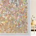 rabbitgoo Window Privacy Film Rainbow Film Decorative Window Sticker, 3D Static Stained Glass Cling Tint for Home Heat Control Non-Adhesive, Brown, 35.4 x 157.4 inches