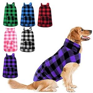 ASENKU Dog Winter Coat, Fleece Doggie Jacket Plaid Reversible Vest Waterproof Windproof Cold Weather Clothes for Small Medium Large Dogs (XXL, Purple)