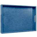 LNFUMS 20 x 14 inches Leather Rectangle Serving Tray with Hole Handles,High-End Light Large Service Tray for Ottoman Tray, Tea, Food, Butler - Countertop, Kitchen,Family Dinner, Picnic (Blue)