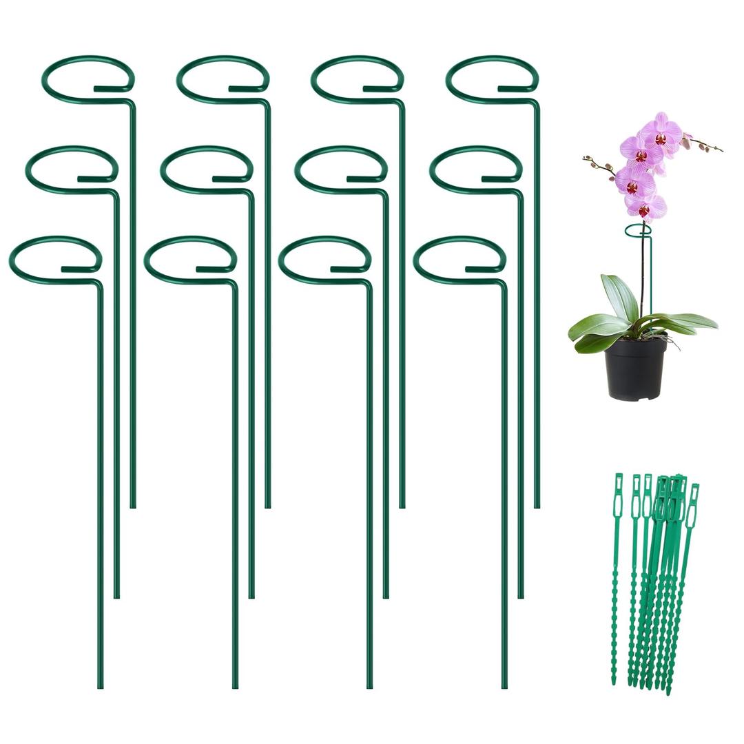 FEED GARDEN 36 Inch 12 Pack Plant Support Stakes, Metal Garden Flower Stakes and Supports for Outdoor Plants, Plant Stem Support with 24 Twist Ties for Amaryllis Lily Rose Peony Tomatoes Gladiolus