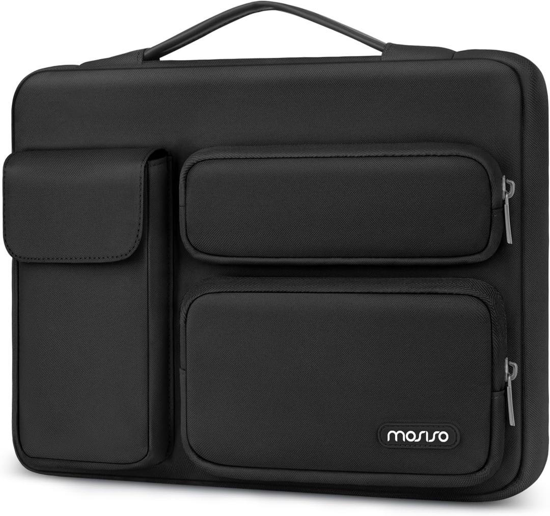 MOSISO 360 Protective Laptop Case 13.3 inch, 13-13.3 inch Laptop Sleeve Compatible with MacBook Air/Pro 13 / Pro 14, HP Dell ASUS Lenovo, Side Open Bag with 2 Raised&1 Flapover Pockets, Black