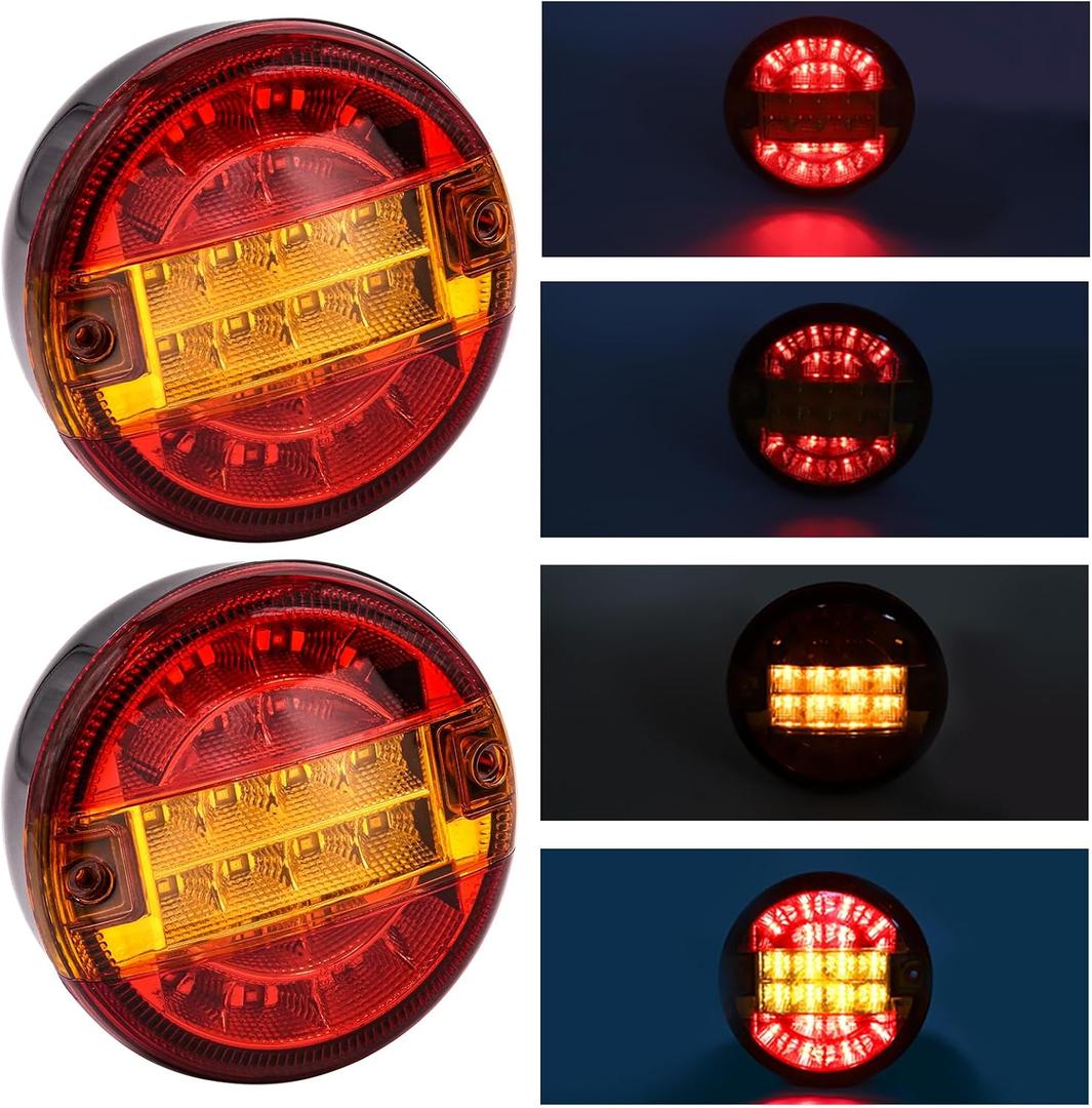 Round 2Pcs LED Tail Light Red and Yellow Hamburger Round Stop Turn Brake Trailer Tail Lights Round Park Turn Signal Marker Lights Suitable for Station Trucks Trailers (Red&Yellow) 
