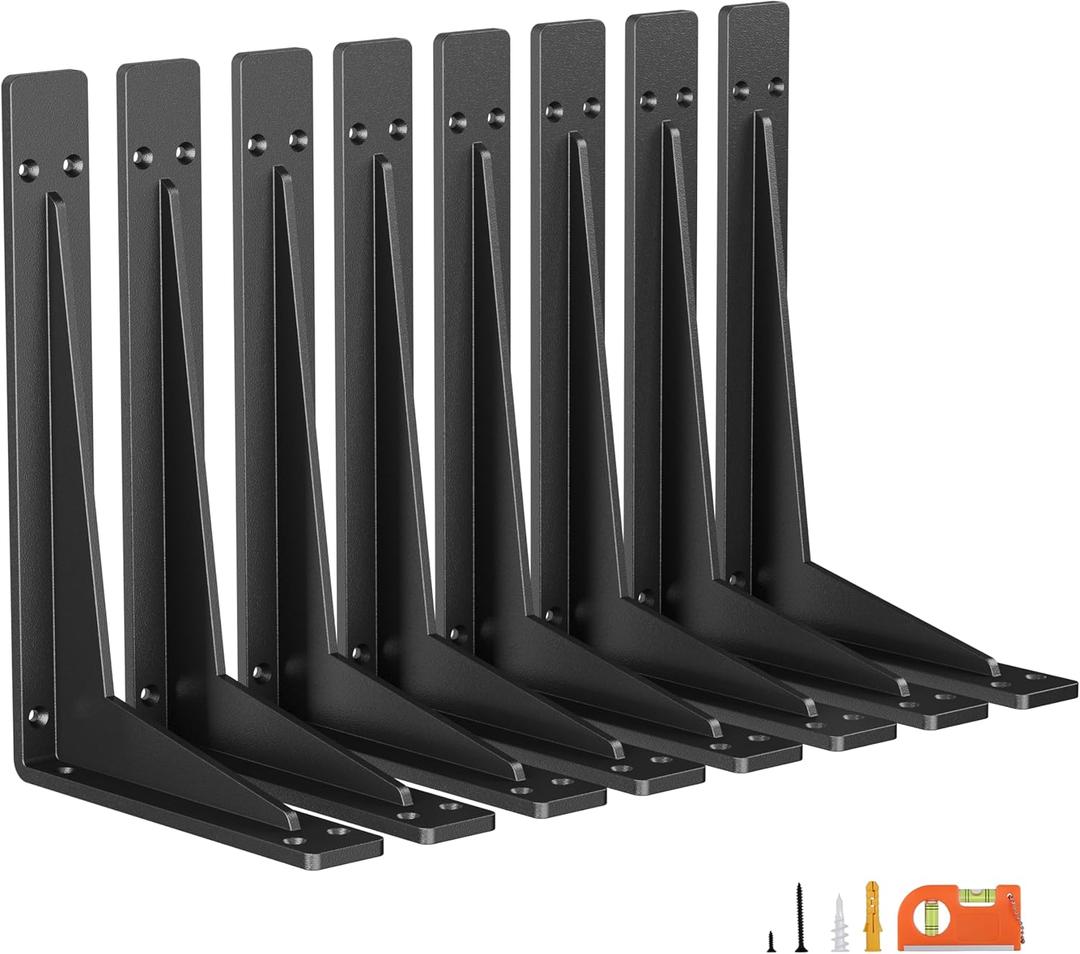 NEODROP 18 Inch Heavy Duty Shelf Brackets, Premium Metal Wall Bracket for Mantel, Countertop Support, Garage Storage Shelves | High Strength Corner Brace | 8-Pack Floating Shelf Hardware