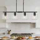 4-Light Kitchen Island Lighting, Modern Black Linear Dining Room Chandelier Light Fixtures with Clear Glass and Chain, Farmhouse Hanging Lights for Kitchen Island Dining Room, OS-YQ8153-4ISBKC