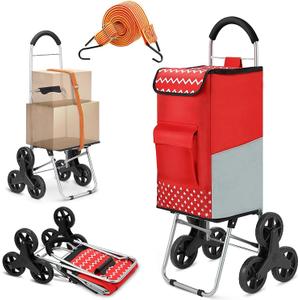 Shopping Cart, Super Loading Stair Climber 220 lbs Capacity Grocery Foldable Cart with Extra Large Shopping Bag Laundry Utility Cart with Adjustable Bungee Cord, red