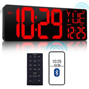 CYMHCHL 17.2" Large Digital Wall Clock Bluetooth Auto Time Sync Digital Clock Large Display Auto-Dimming/DST Led Wall Clock with Date Week Big Timer for Living Room Classroom Garage Gym Decor