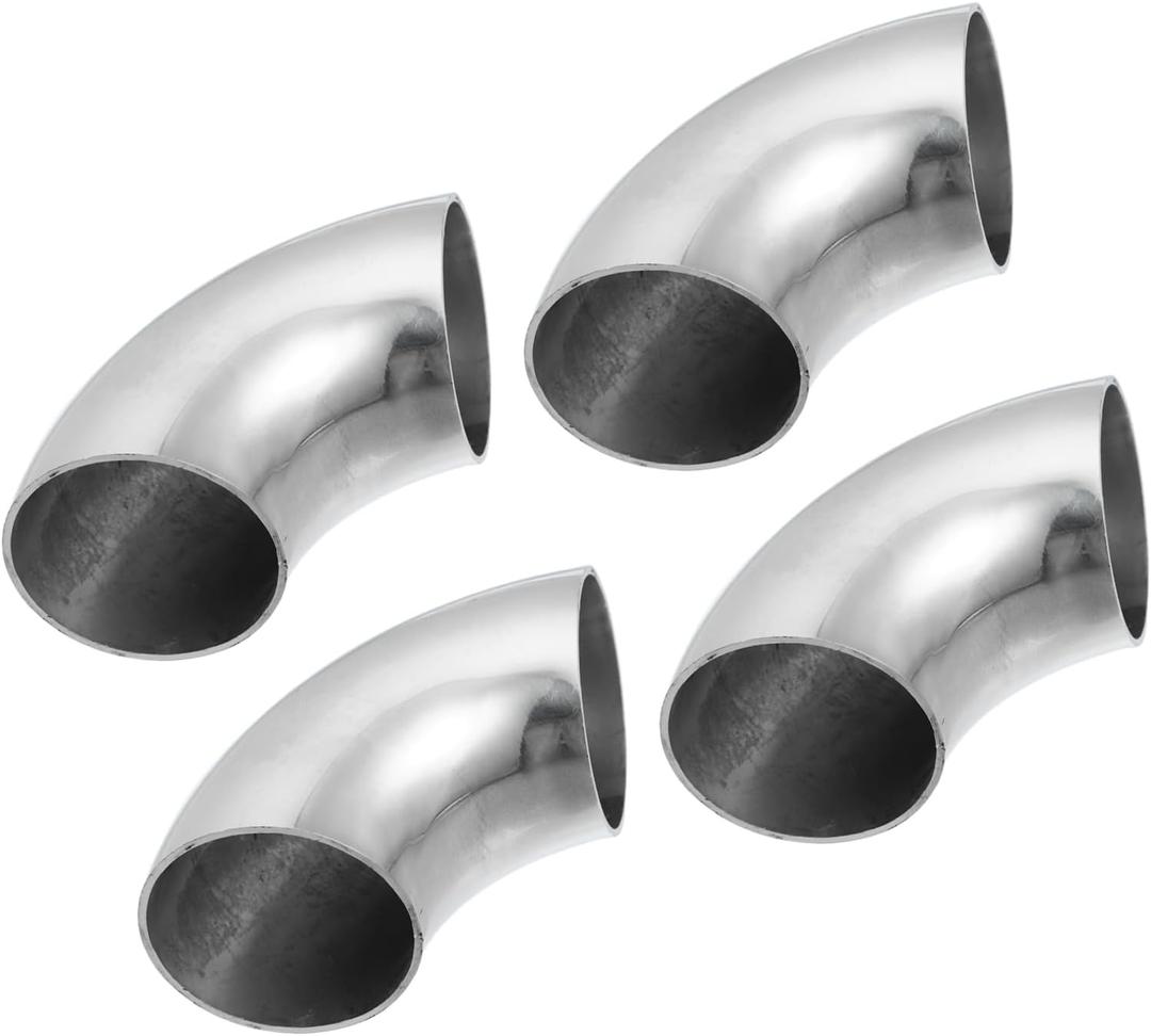 4pcs OD 2 Inch 90 Degree Mandrel Bend Elbow SS304 Stainless Steel Bend Tube Exhaust Elbow Pipe for Car Modified Exhaust System 2" Piping Silver Tone Replacement
