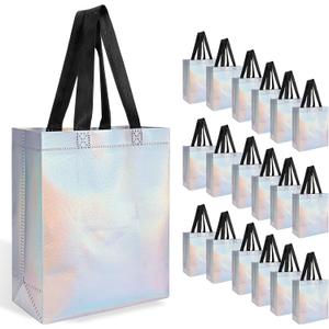 18-Pack Shiny Color Reusable Gift Bags with Handles, Bulk Goodie Bags for Valentines Day, Baby Shower, Birthday, Party Favors, Wedding, Holiday Goodie | 8x4x10 Inches | 18 Premium Shiny Color Bag | Eco-Friendly