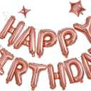 Rose Gold Happy Birthday Banner Balloon Aluminum Foil 16 Inch Letter,10 Inch Five Pointed Star Four Pointed Star Suitable for Kids, Men, Women, Boys and Girls Party Decoration Supplies