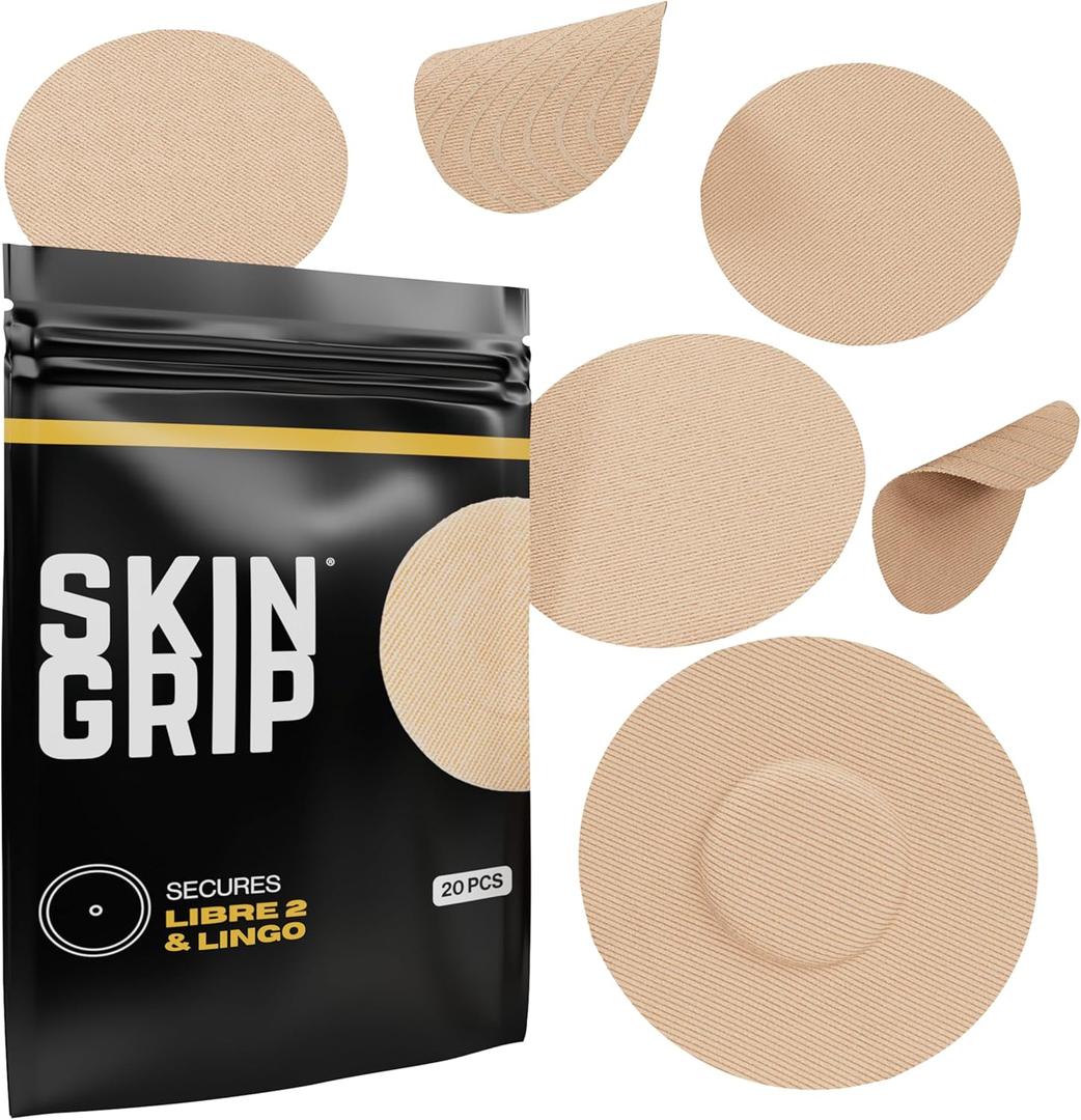 Skin Grip Freestyle Libre 2 Sensor Covers & Lingo CGM  Waterproof and Sweatproof Adhesive for 10-15 Days, Pre-Cut Medical Tape, Continuous Glucose Monitor Patch  20 Pack, Tan