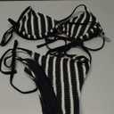 ZAFUL Crochet Bikini Sets for Women Cheeky Two Piece Bathing Suits Striped Brazilian High Cut Knit Swimsuit Tie for Vacation (Medium, A-Black)