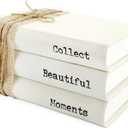 AuldHome Design Faux Book Stack: Collect Beautiful Moments Decorative Book Set w/Burlap Ribbon Wrap