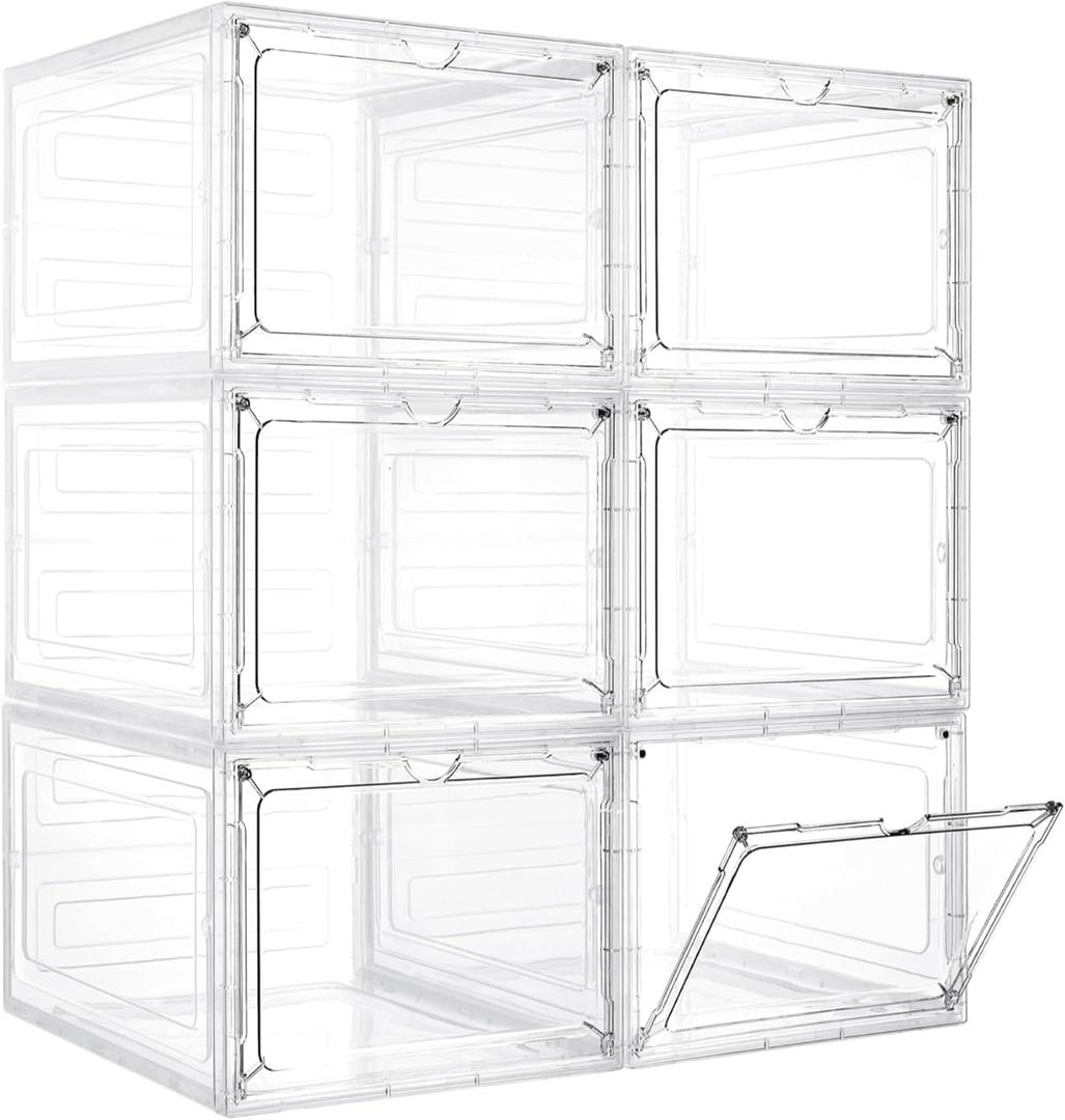 LXLXXL Storage Bins with Lids, 6 Pack Clear Plastic Storage Containers with Magnetic Acrylic Door, 19 Qt Stackable Storage Box for Home,Office Organizing