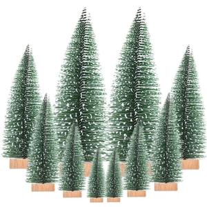 Yahpetes Miniature Christmas Tree 10 Pcs Pine Trees Sisal Trees Snow Frost Ornaments with Wooden Bases for Miniature Scenes, Christmas Crafting and Designing, 5 Size