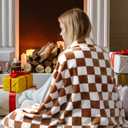 Preboun 6 Pack Fleece Throw Blankets, Buffalo Plaid Lightweight Throws for Sofa, Travel, Office & Bulk Use(50 x 60 Inch,Khaki and White)