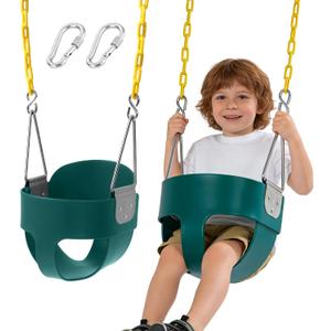 High Back Full Bucket Toddler Swing Seat, Ages 1-3, 330lb Capacity, Green with Safety Chains