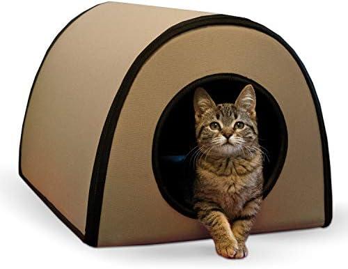 K&H Pet Products Thermo Mod Kitty Shelter Heated Outdoor Cat House for Outside Pets in Winter, Insulated, Waterproof, Heated Floor, Washable Cover, Safety Listed - Small 21 X 14 X 13in Tan 20W