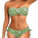 Women's Strapless Bandeau Bikini Set - Twist Front Two Piece Swimsuit Top with Side Tie Bathing Suit Bottom M