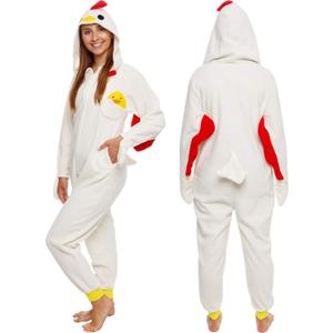 Funziez! Slim Fit Adult Onesie - Animal Costume - Plush Unisex Christmas One Piece Cosplay Suit for Women and Men (L, Chicken)