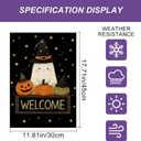 Halloween Garden Flag With Cute Friendly Ghost And Three Pumpkins Outdoor Yard Decor 12x18 Inch Double Sided Seasonal Fall Flags For Front Porch Lawn Decor Welcome Spooky Holiday Decoration