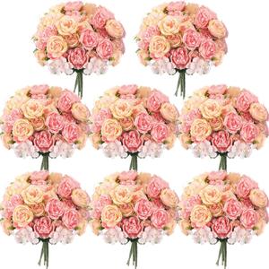 Geosar 8 Bundles Artificial Peonies Flowers Fake Silk Peony Bouquet Faux Peonies Flowers Bulk for Decoration Vase Floral Arrangements Wedding Party Table (Pink,Yellow)